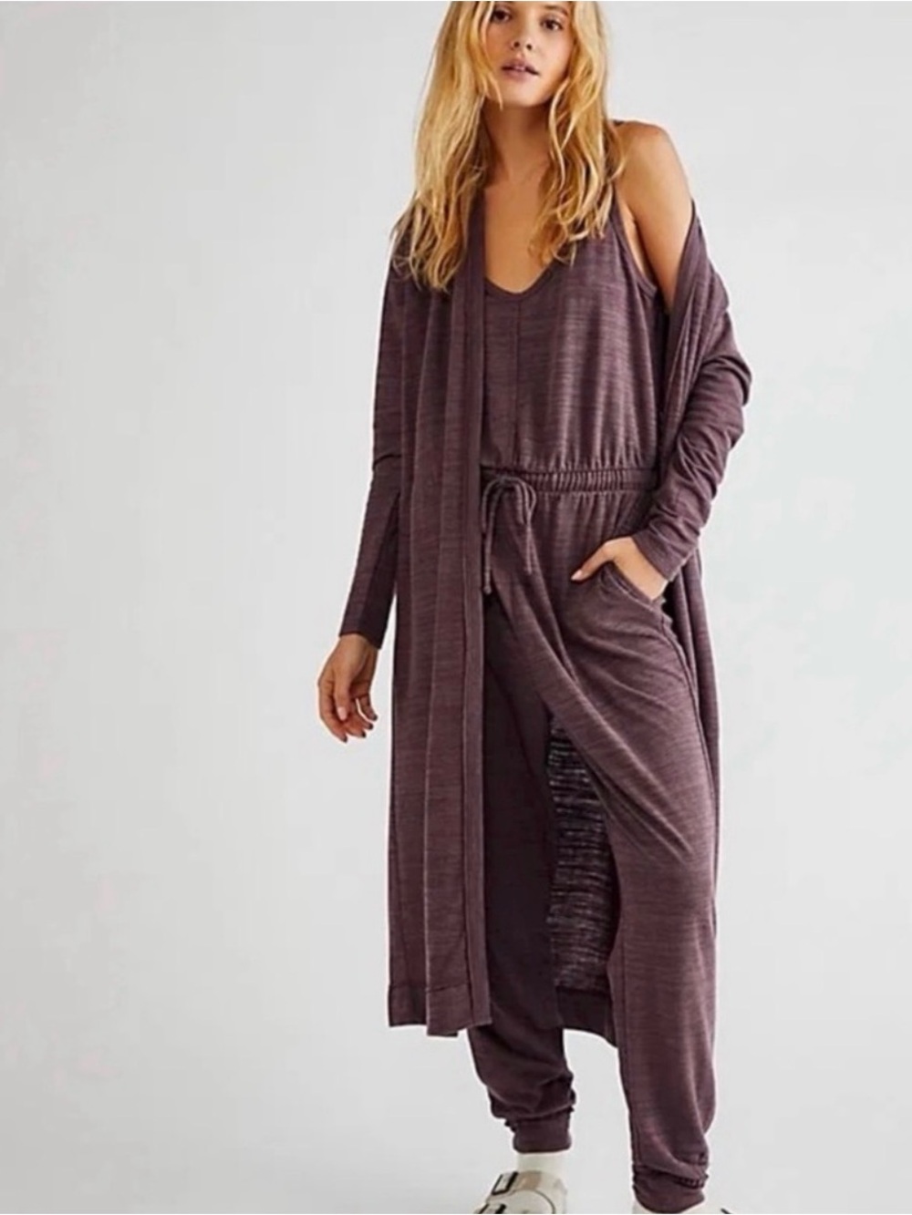 Free People FP Beach Bicoastal Long Open front Cardigan Plum Size XL NEW W/ IR